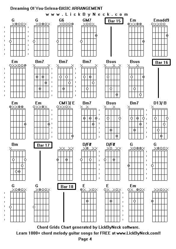 Chord Grids Chart of chord melody fingerstyle guitar song-Dreaming Of You-Selena-BASIC ARRANGEMENT,generated by LickByNeck software.